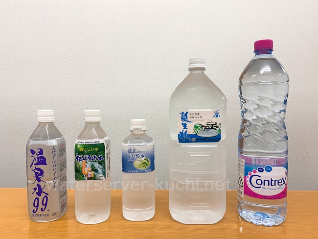 5種類の天然水を飲み比べ